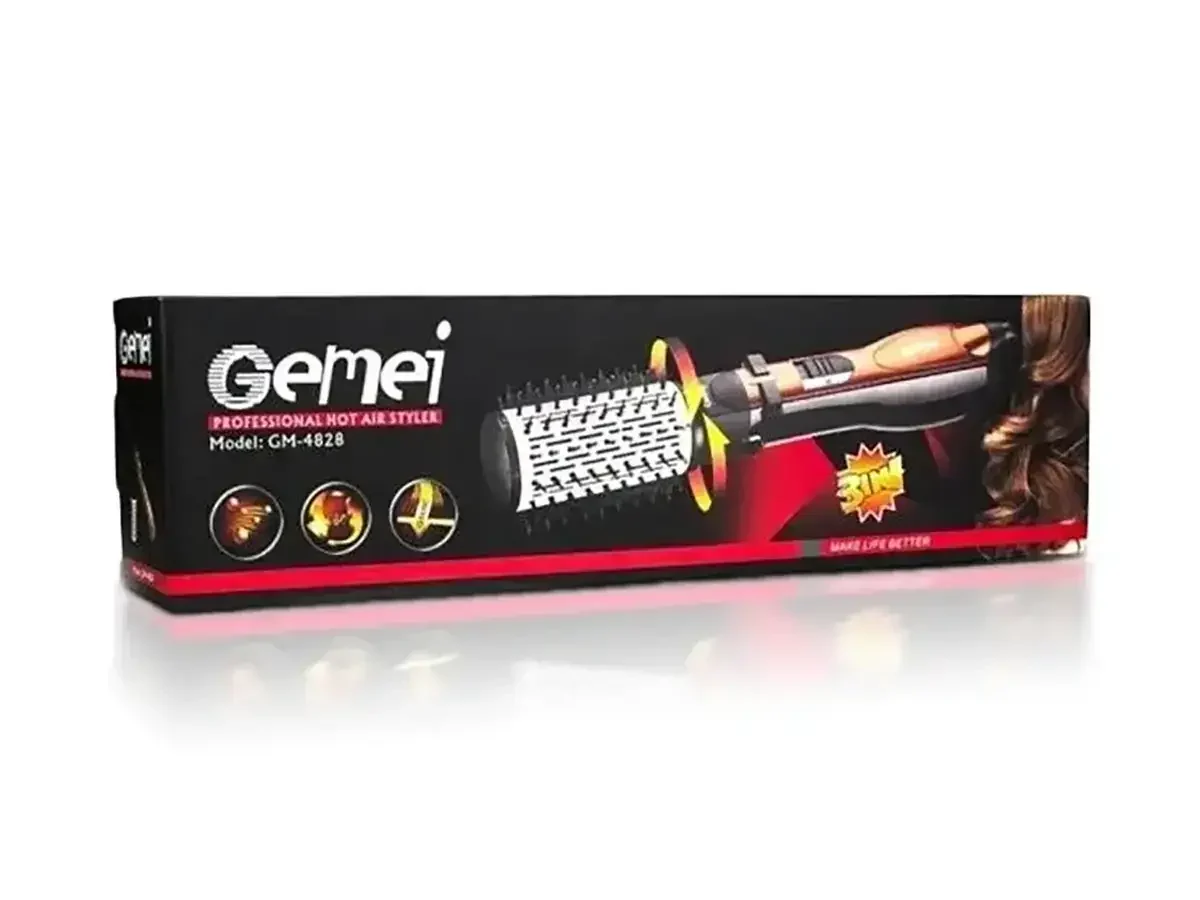 Фен-щітка для волосся 1000 Вт з обертанням та 3 насадками Gemei GM-4828-9741